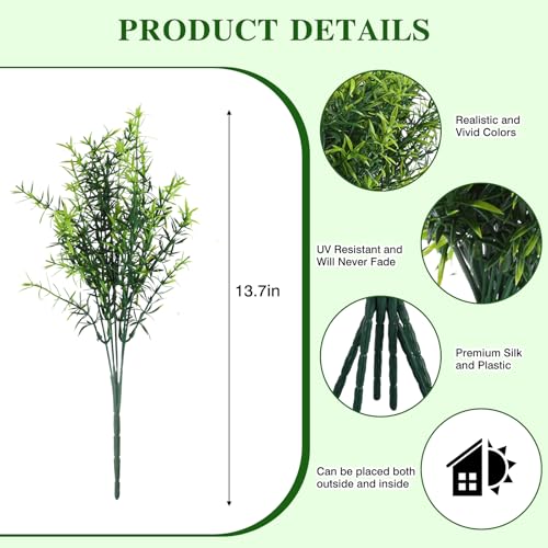 CEWOR Artificial Plants Greenery Outdoor UV Resistant Faux Grass Shrubs Fake Rosemary for Wedding Decoration Farmhouse Garden Porch Window Patio Planter Indoor (12 Bundles) - color: Green Rosemary