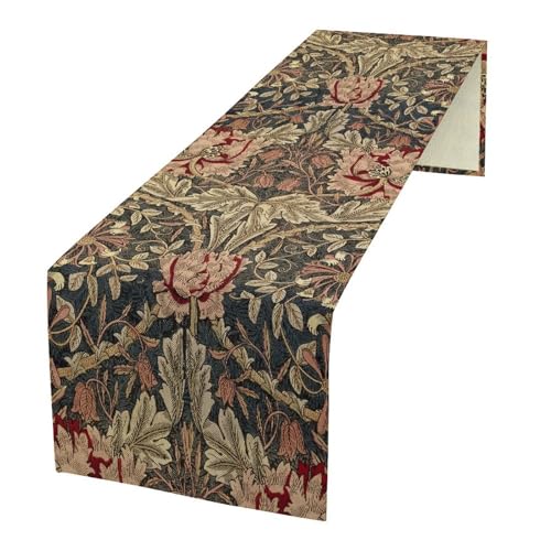 William Morris Style Table Runner for Table Decor, Art Blue Vintage Botanical Flower Rustic Floral Bird Printed for Kitchen Dining Room Living Room Farmhouse Party Holiday Decorate 13" x 36" - color: William Morris_3, size: 13"W x 36"L (Pack of 1)
