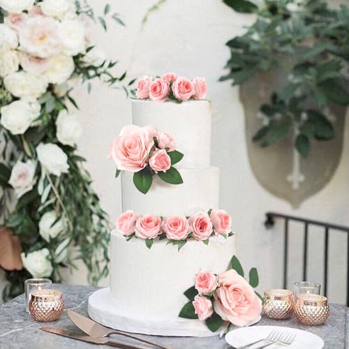 12PCS Artificial 3D Rose Flower Cake Toppers Pink Roses Floral Cake Decors for Rose Theme Valentine's Day Mother's Birthday Wedding Engagement Bridal Baby Shower Birthday Party Decoration Supplies - color: Pink 2