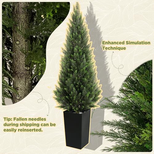 6FT Tall Artificial Cedar Topiary Tree with Compact Pyramidal Shape, Realistic Faux Cypress in Square Black Pot with Fillable Water Bag, Outdoor Evergreen for Front Porch Garden Home Decor - color: Black-pyramid Topiary, size: 6ft-1pack