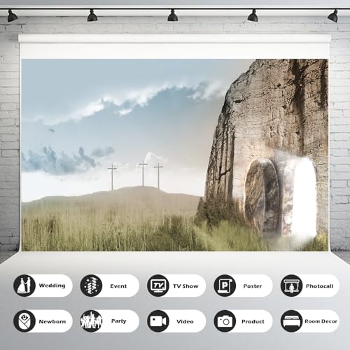 Jesus Christ Cross Backdrop Three Crosses On Mountain Photography Background Sepulcher Lord Pray Christmas Easter Backdrop Jesus Crucifixion Religious Belief Church Event Easter Background 5x3ft - color: Light Blue, size: 5x3ft