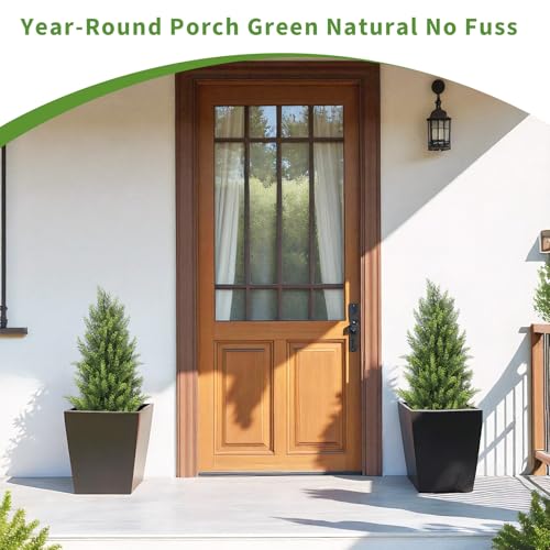 3FT Artificial Topiary Trees Outdoor Set of 2, UV-Resistant Faux Cedar Trees for Outdoor Planters, Tall Evergreen Plants for Front Porch, Entryway, Patio Decor - size: 3ft