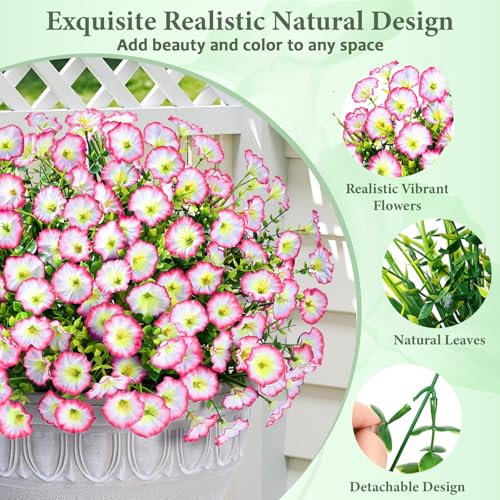 Yastouay Artificial Flowers for Outdoors, 26 Bundles Fake Outdoor Flowers, UV Resistant Artificial Plants & Flowers for Decoration, Pink Realistic Morning Glory for Outdoor Porch Garden Decoration - color: Pink, size: 26 Bundles