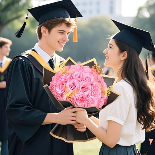 Waipfaru Pink Glitter Roses Bouquet, DIY Flowers Bouquet, Birthday Gifts for Women Mom Grandma Wife Girlfriend, 36 Pcs Fake Rose for Valentines, Mothers Day, Anniversary, Graduation Gifts - color: Pink, size: 36pcs
