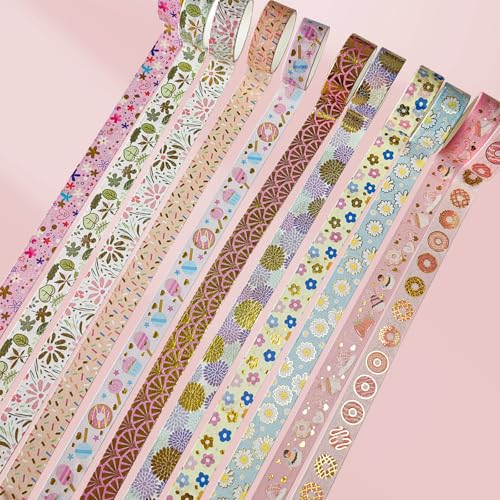 60 Rolls Floral Washi Tape Set,Flower Patterns Decorative Skinny Blooms Masking Tapes with Gold Foil Supplies for Arts,Scrapbook,Planner,DIY Arts and Crafts,Gift Wrapping