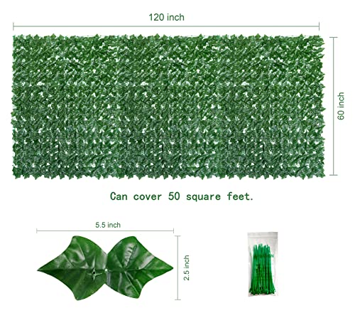 Bybeton Artificial Ivy Privacy Fence Screen - 60" X 120" UV-Anti Fake Leaves Vines - Patio Balcony Privacy, Garden, Backyard Greenery Wall Decor - color: Green - Ivy, size: 60 x 120 in