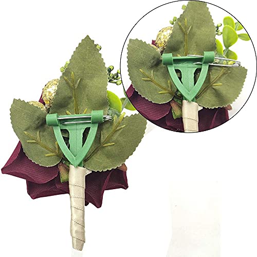 Arlai Wedding Prom Corsage and Boutonniere Set, Rose Wrist Corsage Ribbon Bracelet, Artificial Flower Christmas Wrist Corsage - color: Red Wine (1pc Wrist Corsage+ 1pc Boutonniere)
