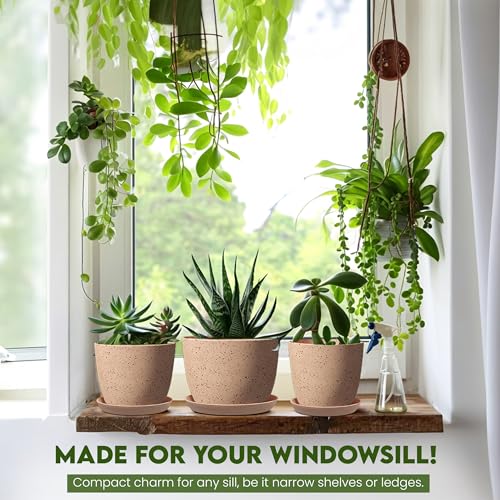 Utopia Home - Spotty Plant Pots Indoor with Drainage - 7/6.6/6/5.3/4.8 Inches Flower Pots - 5 Pack Plastic Planters - Ideal for Stocking Stuffers - (Speckled Peach Pink, Pack of 5) - color: Speckled Peach Pink, size: Pack of 5