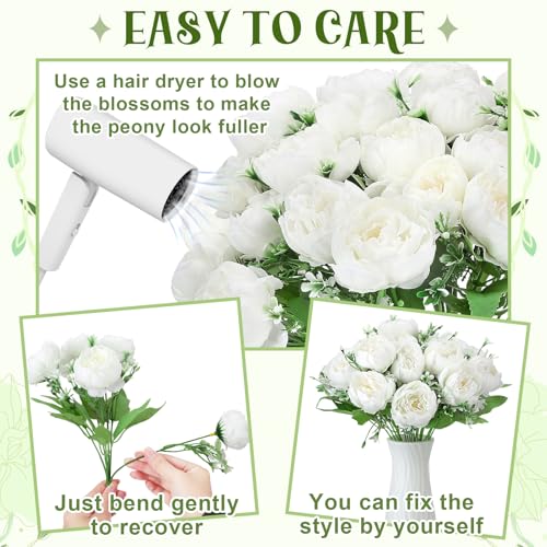8 Pack White Peonies Artificial Flowers, Fake Silk Hydrangea Bouquet for Bridal Wedding Home Table Decor Reusable Dining Opening Ceremony Birthday Arrangement Faux Floral - color: White