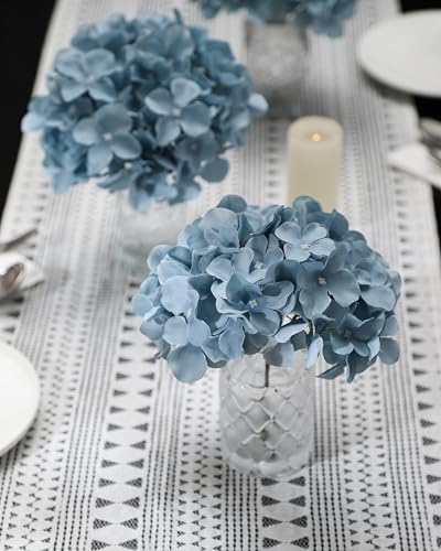 DuHouse Silk Hydrangea Artificial Flower Heads with Stems Fake Hydrangeas Flowers for DIY Wedding Centerpiece Home Decor,Pack of 6 (Dusty Blue) - color: Dusty Blue