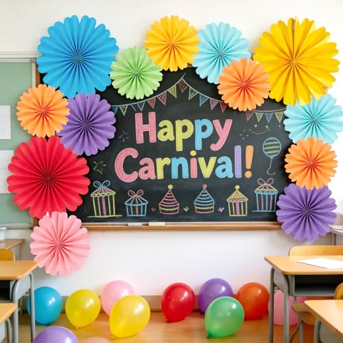 Easy Joy Paper Flowers Decorations for Wall 10 PCS Paper Fans Fiesta Party Decorations Mexican Party Decorations for Girl Classroom Groovy Birthday Baby Shower Wedding Room Wall Hanging Décor - color: Carnival