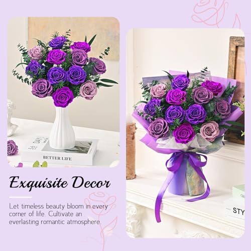 Flower Bouquet 12-Piece Preserved Roses Purple - color: Purple-12, size: 12 Roses