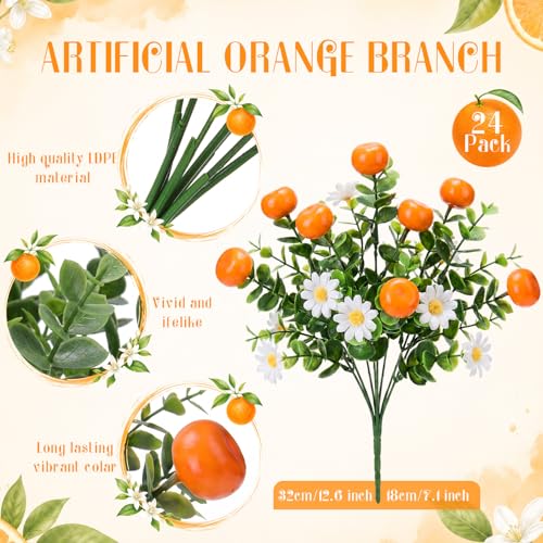 Tigeen 24 Pack Orange for Decoration Fake Orange Branches Artificial Vivid Faux Tables Centerpiece for Kitchen Stem Fruits for Home Spring Summer Decor - style: Orange