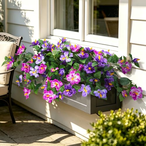 INXUGAO Artificial Flowers for Outdoors Indoors,2 Big Bunches Fake Hibiscus with Realistic UV Resistant Silk Flower Fabric Leaves,Faux Plants Outside for Patio Garden Yard Poch Decor (Purple,Fuchsia) - color: Hibiscus Dk. Purple & Lt. Purple & Fuchsia