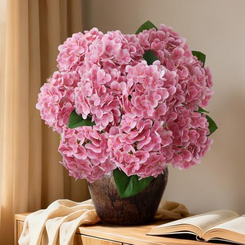 2 Bunch 21in, Real Touch Hydrangea Artificial Flowers, with 10pcs Flower Head 20pcs Leaves, Faux Hydrangea Flowers for Home Office Decor Wedding Party Arrangements (2, Pink) - color: Pink, size: 2 Bunch