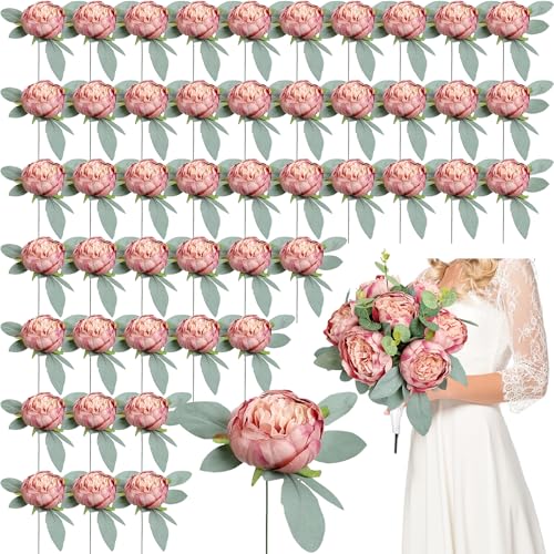 50Pcs Artificial Peonies Flowers, 4’’ Dusty Pink Peonies Fake Flowers Heads for Table, Faux Silk Peony Arrangements for Wedding, Valentine, Engagement, Party, Coffee, Dining Decorations - color: Dusty Pink
