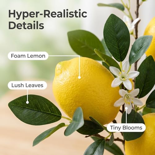 Artificial Lemon Branch Stems, 37 Inch Lifelike Faux Lemon Tree Branches with Green Leaves, Yellow and Green, 4 Pack, Home Decor - size: 37inch