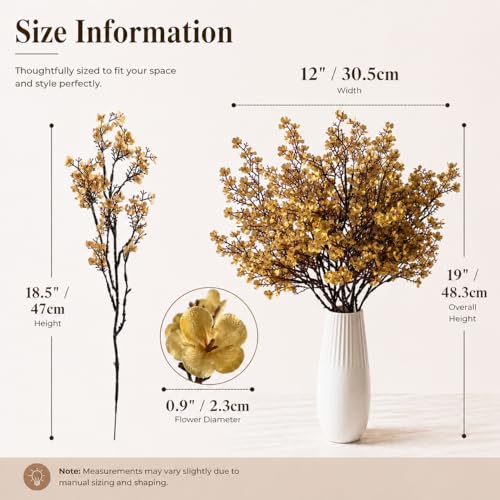 Mandy's 6 Bundles Artificial Gold Baby’s Breath Flowers | 18.5 Inch Silk Gypsophila European Style Modern Home Decor Centerpiece Neutral Wedding Flower Arrangements - color: Gold