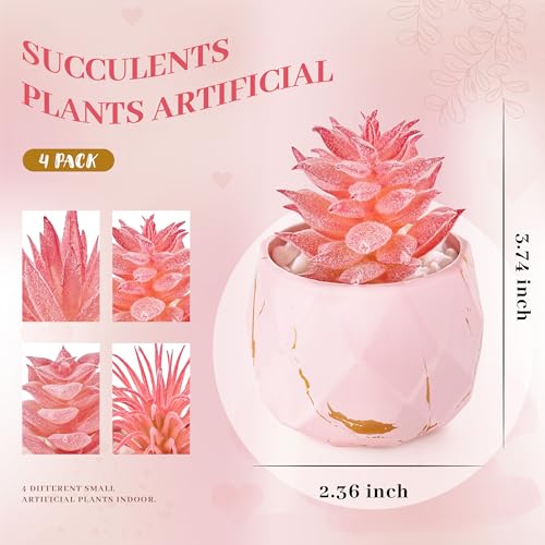 Der Rose 4 Packs Pink Fake Plants Small Succulents Plants Artificial for Pink Bathroom Vanity Decor Office Desk Accessories Wedding Gifts for Women