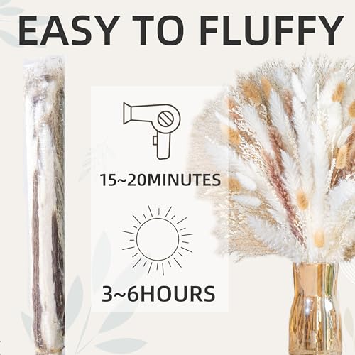 Natural Pampas Grass 8kind Grass Mix Bouquet | Dried Pampas Bouquet for Wedding Boho Flowers Home Table Desk Decor, Rustic Farmhouse Decor (93PCS) - size: 93PCS
