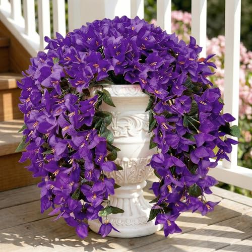 Artificial Flowers for Outdoors Fake Purple Bougainvillea Hanging Flower Decoration, 2Pcs Realistic Faux Silk Plants Long Trailing Vines, Spring Decor for Porch Patio Balcony Planter Yard - color: Bougainvillea - Purple