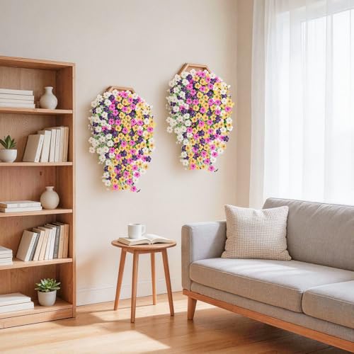 Artificial Hanging Flowers for Outdoors, 6PCS Faux Silk Artificial Flowers for Outdoors, UV Resistant Fake Flowers, No Fade Trailing Greenery, Decor for Home Porch Patio Balcony Garden Yard - color: Double Purple + White + Yellow