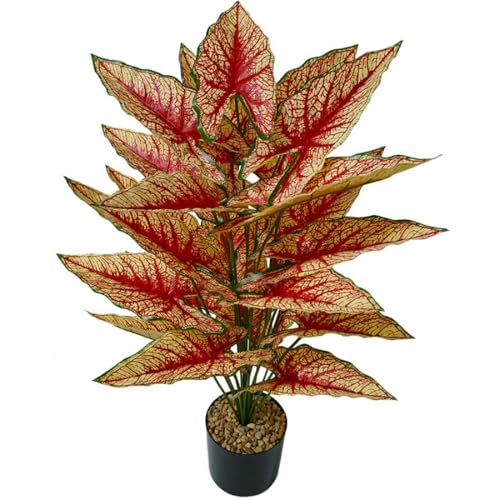 Aglaonema Plant with Variegated Green and Red Leaves, Fake Tree Leaf Simulation Flower Bonsai for Party Decoration Artificial Plants Floor Home Room Decor Ornament (Red No Flowerpot, 85cm) - color: Red No Flowerpot, size: 85cm