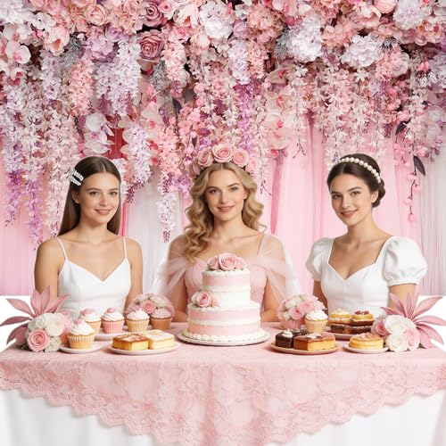 10x7ft Pink Floral Wall Backdrop Girls Rose Bridal Shower Wedding Anniversary Flowers Baby Girl Baby Shower Party Decorations Photography Background Photo Shoot Props - size: 10x7ft