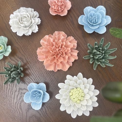Ceramic Flower Wall Art, Artificial Flower Wall Sculpture，Handcrafted 3D Hanging Porcelain Flowers ,3D Wall Hanging Decor ,Porcelain Flower Wall Décor for Home，Hallway，Kitchen，Office (Orange,Carnation, 2.76") - color: Orange,Carnation, size: 2.76"