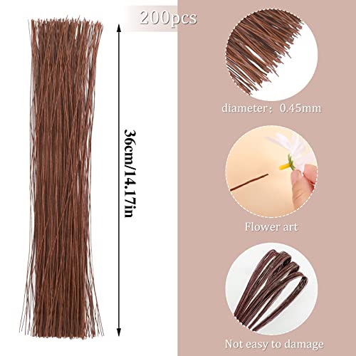 200 Pcs Floral Wire 26 Gauge Crafts Wire Florist Flower Wire Stems Brown Floral Wire for Crafts Bouquet Stem Wreath Making Flower Arrangement Supplies (Brown,14 Inch) - color: Brown