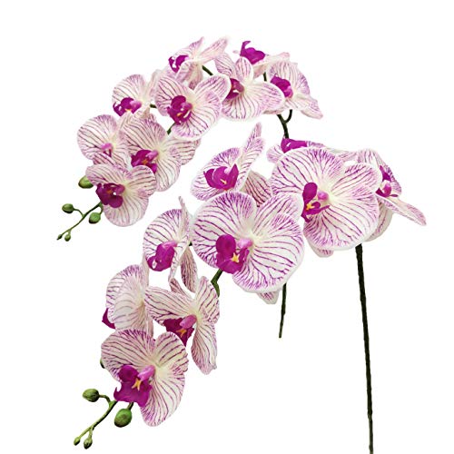 Fnize Faux Orchid Stems Artificial Flowers Phalaenopsis 38 Inch 2pcs Real Touch Latex 9 Large Petals Purple Pattern - color: Purple Pattern