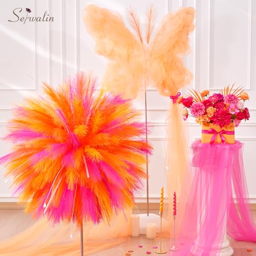 Serwalin 60PCS Pampas Grass Home Decor, 17.7Inch Hot Pink＆Orange＆Yellow Faux Pampas Grass Bulk Vase Filler Flower Arrangement for Home Wedding Decor - color: K Hot Pink＆orange＆yellow