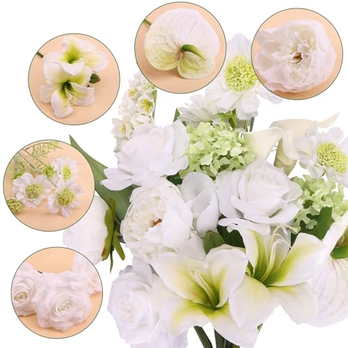 CEWOR White Fake Flowers Realistic Silk Fake Flowers Bouquet for Wedding Bridal Bouquets Table Centerpieces - color: White