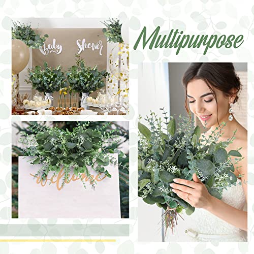Tigeen 150 Pcs Artificial Eucalyptus Stems, 2 Styles Faux Greenery Leaves with Silver Dollar and Small Leaf Sprays for Wedding Bouquet DIY Floral Arrangements, Centerpieces, Home Decor (Green)