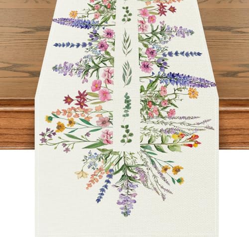 72 x 13 Inch Spring Wildflower Table Runner – Floral Table Runner with Symmetrical Wildflower Pattern for Garden Parties, Kitchen, Mantel, Dining Table Décor, Spring Party Supplies - style: Art Deco