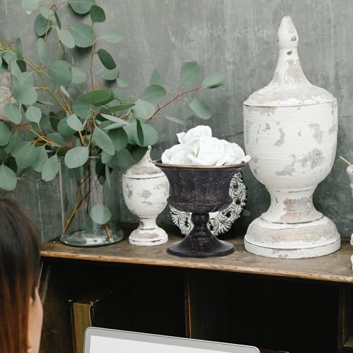 SEWACC Flower Vase Iron Flower Pot Vintage Urn Planter Floral Arrangement Pot for Home Office Window - color: Black