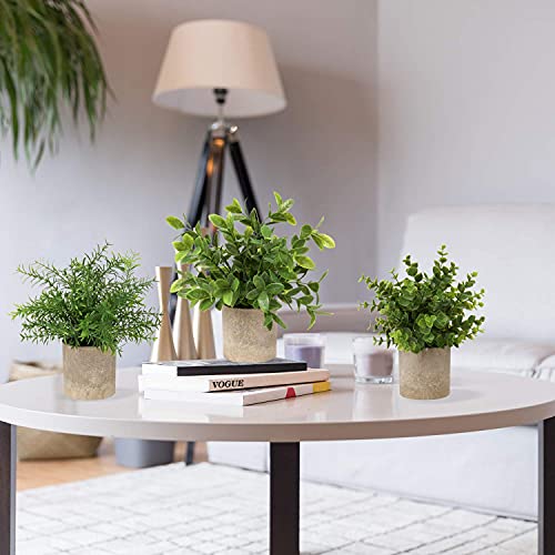 Briful Artificial Potted Plants Set of 3 Small Faux Plant Eucalyptus Mini Fake Plant Decor for Home Table Office Room Desk Bathroom Shelf Kitchen Rustic Farmhouse Mantel Decoration - color: 4-green