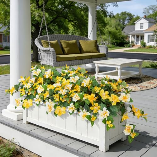 INXUGAO Artificial Flowers for Outdoors Indoors,2 Bunches Fake Hibiscus with Realistic UV Resistant Silk Flower Fabric Leaves,Faux Plants Outside for Home Patio Garden Yard Poch Decor(Yellow,White) - color: Hibiscus S-yellow & White