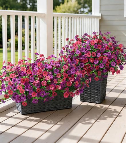 Ivydale Artificial Flowers for Outdoor 24 Bundles Fake Mums with Eucalyptus Leaves UV Resistant Silk Faux Daisy Flower Plant for Outside Home Porch Patio Window Box, Purple Rose Mixed - color: Purple Rose Mixed