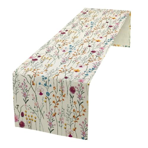 Watercolor Wild Flowers Table Runner, Summer Colorful Flowers Table Decoration for Home Party Picnic Holiday Kitchen Dining 13x36in - color: Flower-10, size: 13x36in