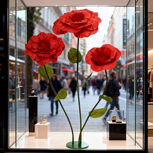 Giant Artificial Rose Decor, Oversized Standing Flower for Wedding Receptions, Photo Shoots, Parties & Romantic Spaces (red) - color: Red