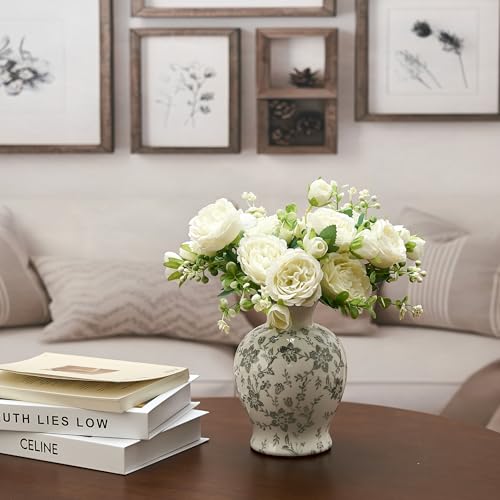 6.73" Ceramic Flower Decorative Antique Vase, Vintage Rustic Chinoiserie Floral Vase for Home Decor, Living Room, Bookshelf, Office, Entryway, Garden, Chinoiserie Decor, Tuscan Decor - color: Gray- 6.73"