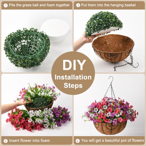 Artificial Faux Hanging Plants Flowers Basket for Outdoor Spring Summer Decoration,Fake Silk Daisy in Planter Realistic UV Resistant for Outside Home Porch Patio Balcony Yard(Purple White Rose) - color: Purple White Rose