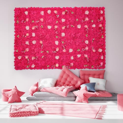Flower Wall Backdrop 12 pcs 16.5x16.5 Inch Floral Wall Panel Artificial 3D Silk Rose Wall Decor Ideal for Wedding Celebrations, Festive Party Backdrops, and Home Decor-Rose Red - color: Rose Red, size: 16.5inch