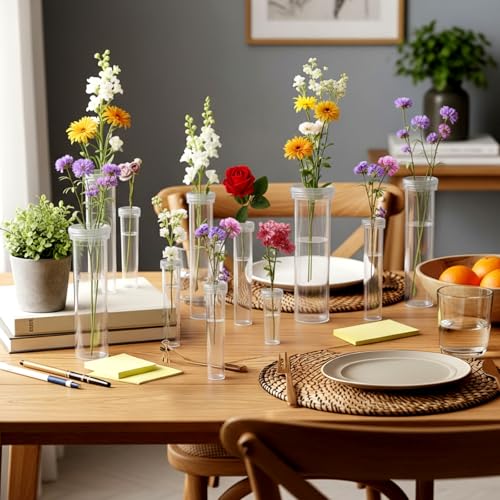 BrightRow 100 Pcs Flower Water Tubes with Caps Multisize Clear Plastic Floral Vials Holder for Single Stem Roses, Buds, Bouquets Fresh Flower Floral Picks Arrangement Centerpieces Decoration, 4 Size