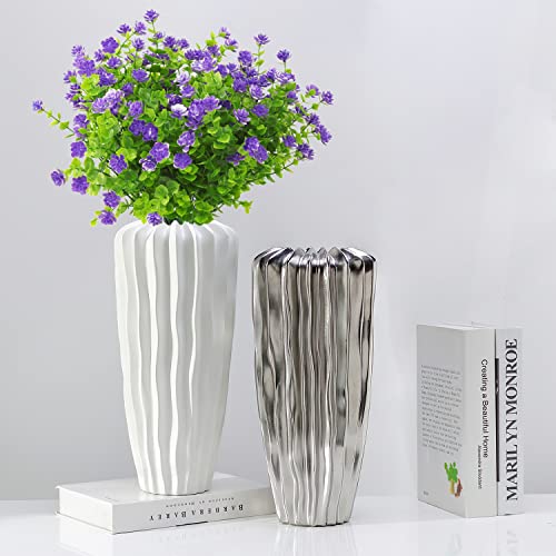 Artificial Flowers Outdoor,8 Bundles UV Resistant Fake Flowers,Outside Plastic Faux Flowers Greenery Shrubs Plants for Indoor Outdoor Planter Home Porch Decor(Purple) - color: Purple, size: 8 Bundles