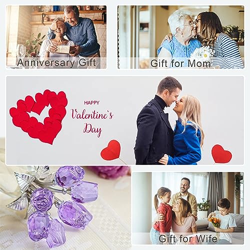 H&D HYALINE & DORA Crystal Rose Purple Flower Figurine,Rose Gifts for Mom Wife Grandma,Glass Flower Collectible Ornament Mother's Day Thanksgiving Anniversary Birthday Gifts - color: Purple