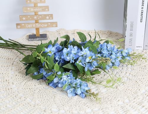 8PCS Blue Delphinium Artificial Flowers 29.5" Combo Clematis Greenery 23.6" Long Stem Flowers for Tall Vase Larkspur Silk Flowers Floral Arrangements Table Party Home Decor (Ice Blue) - color: Blue