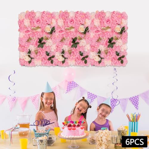 Flower Wall Panel Floral Backdrop, 6 Pcs Flower Wall Decor, 24" X 16" Silk Rose Wall, Artificial Flower Wall Backdrop Faux Flower Panel for Wedding, Party, Home (Dark Pink Dahlia Rose) - color: Dark Pink Dahlia Rose