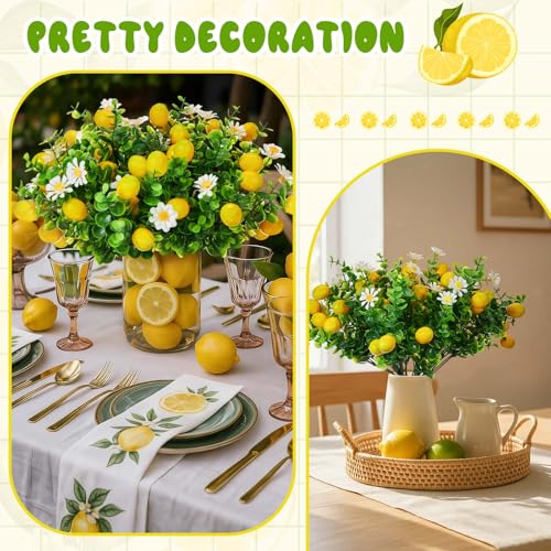 10 Pack Artificial Lemon Branches Decoration Fake Lemon Stems with Green Leaves and Daisies for Farmhouse Home Wedding Birthday Table Centerpiece & Party Arrangement - style: Lemon